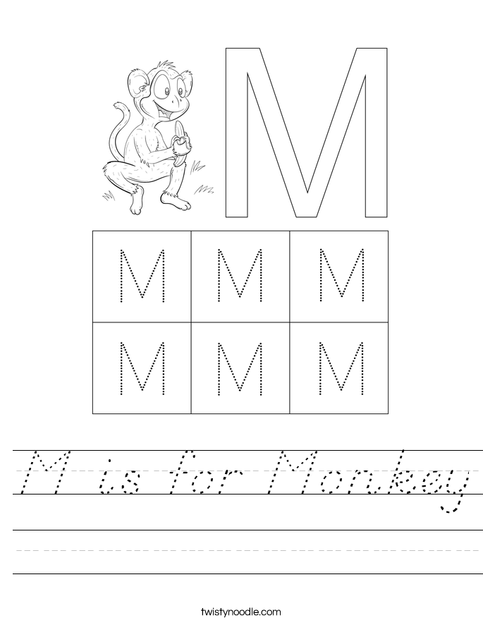 M is for Monkey Worksheet - D'Nealian - Twisty Noodle