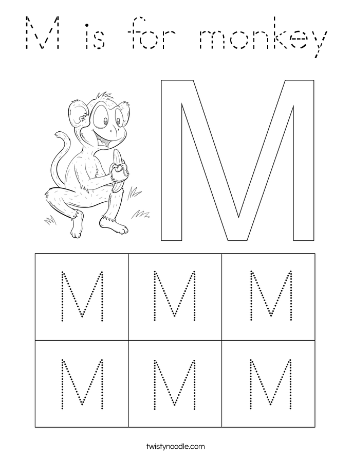 M is for monkey Coloring Page