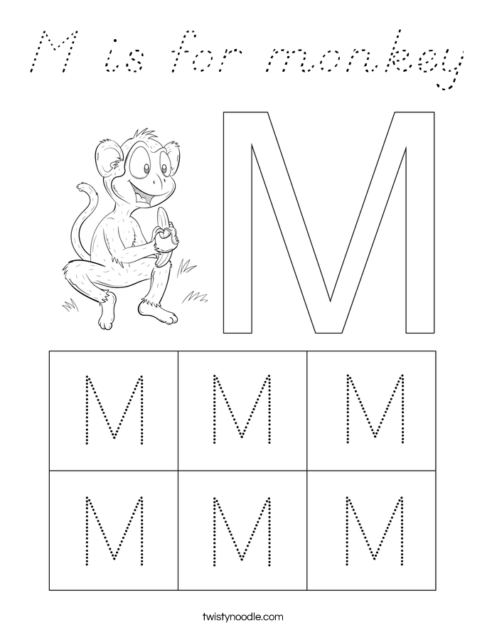 M is for monkey Coloring Page