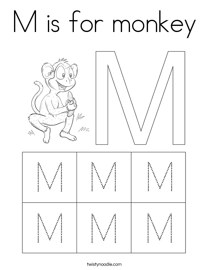 M is for monkey Coloring Page