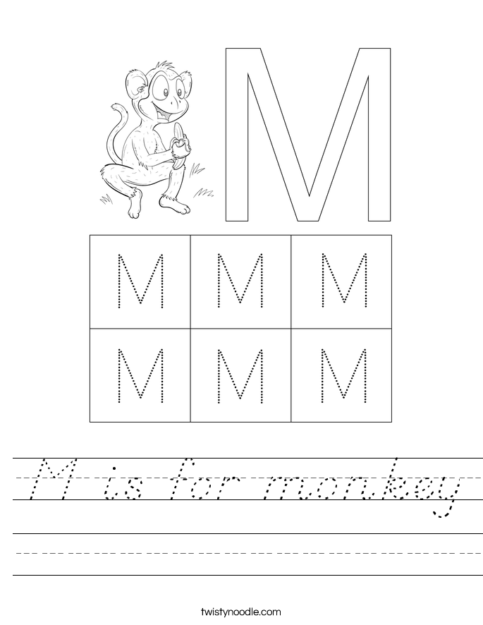 M is for monkey Worksheet