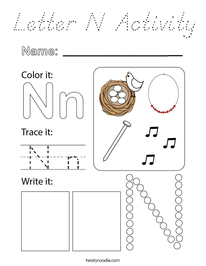 Letter N Activity Coloring Page