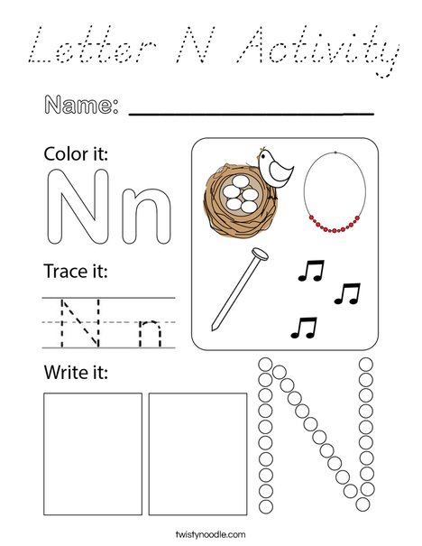 Letter N Activity Coloring Page
