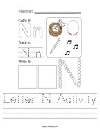 Letter N Activity Handwriting Sheet