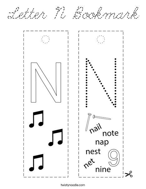 Letter N Bookmark Coloring Page