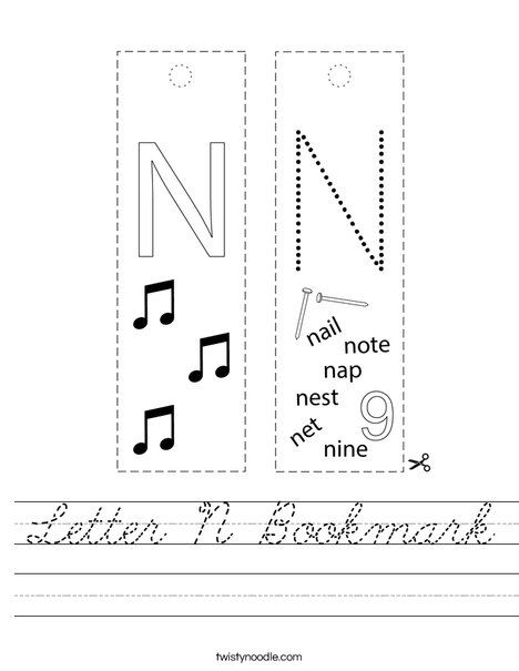 Letter N Bookmark Worksheet