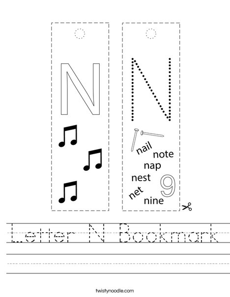 Letter N Bookmark Worksheet