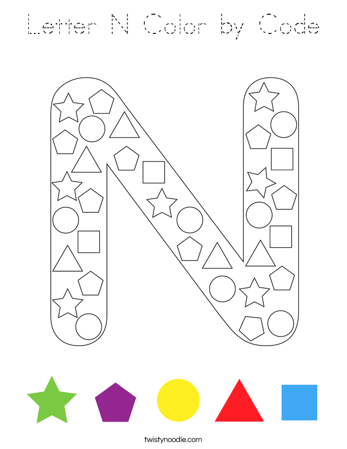 Letter N Color by Code Coloring Page