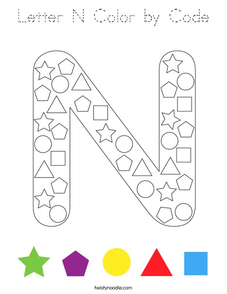 Letter N Color by Code Coloring Page