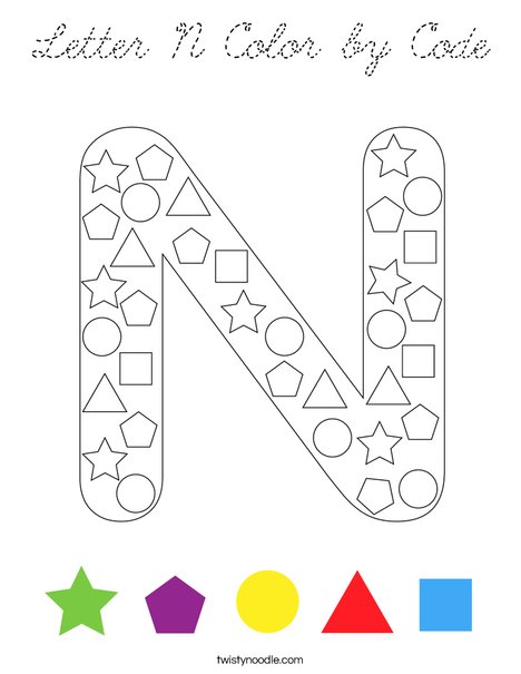 Letter N Color by Code Coloring Page