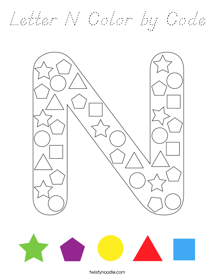 Letter N Color by Code Coloring Page