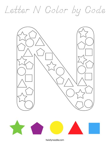 Letter N Color by Code Coloring Page