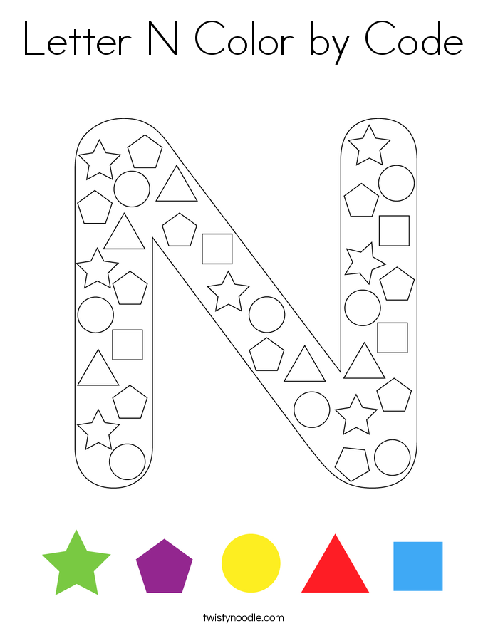 Letter N Color by Code Coloring Page