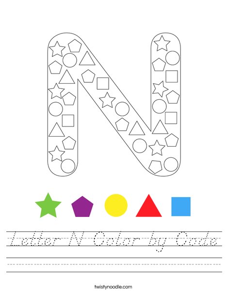 Letter N Color by Code Worksheet
