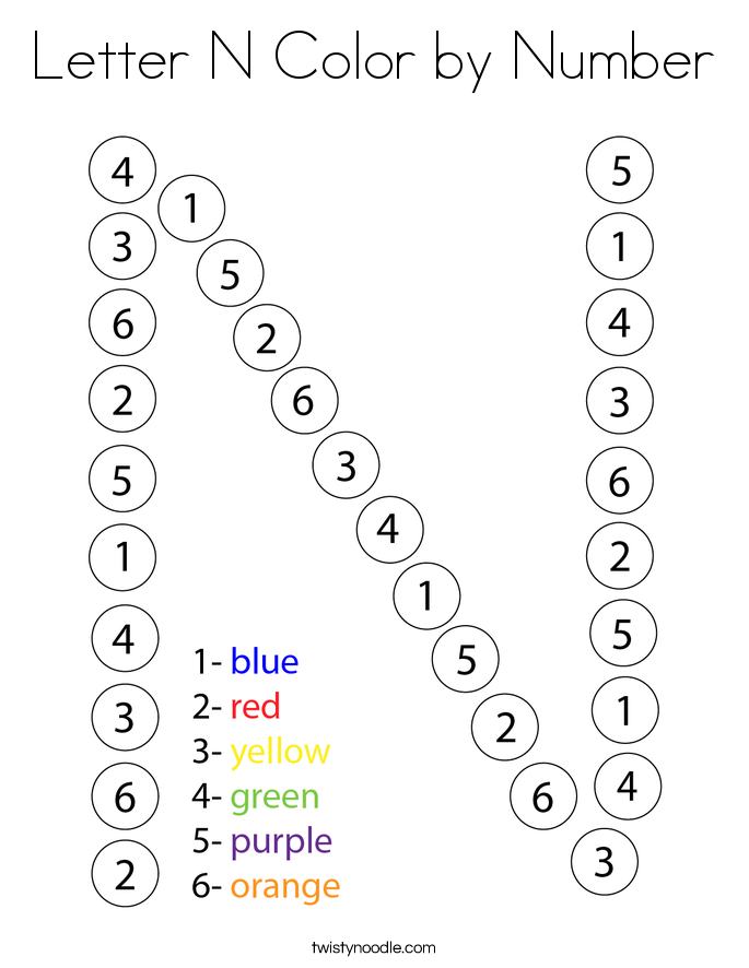 Letter N Color by Number Coloring Page