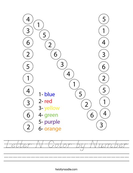 Letter N Color by Number Worksheet