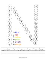 Letter N Color by Number Handwriting Sheet