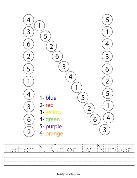 Letter N Color by Number Worksheet