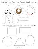 Letter N- Cut and Paste the Pictures Coloring Page