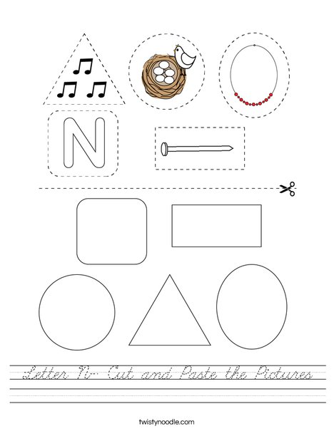 Letter N- Cut and Paste the Pictures Worksheet