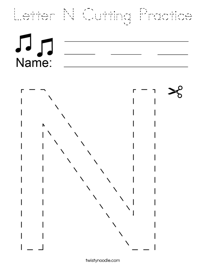 letter n cutting practice coloring page tracing twisty noodle