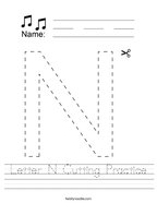 Letter N Cutting Practice Handwriting Sheet