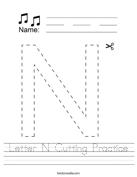 Letter N Cutting Practice Worksheet