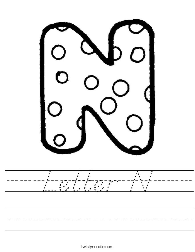 letter n worksheet dnealian twisty noodle