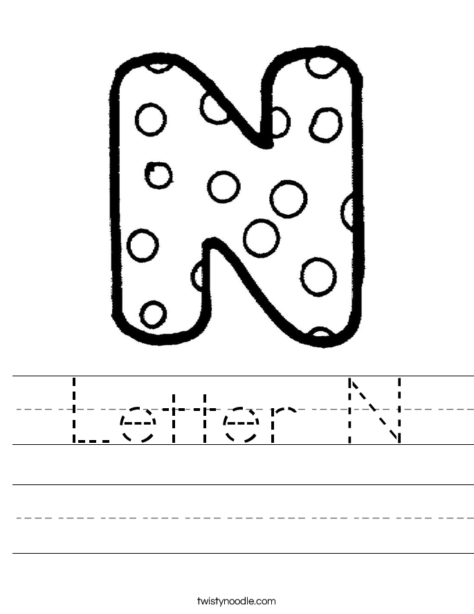 letter n worksheet twisty noodle