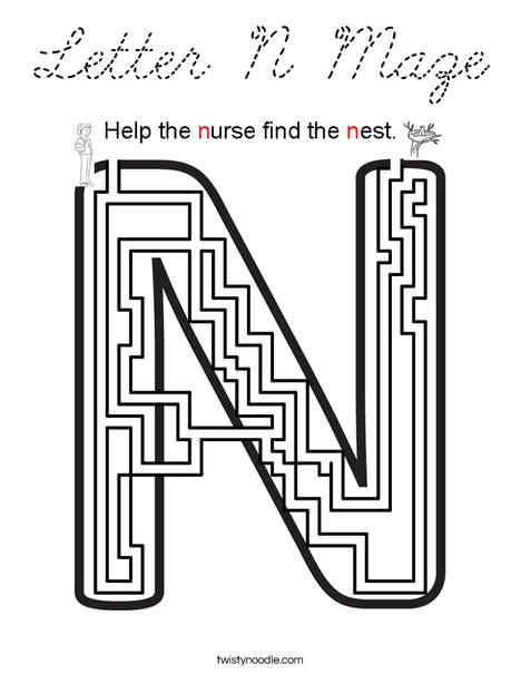 Letter N Maze Coloring Page