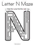Letter N Maze Coloring Page