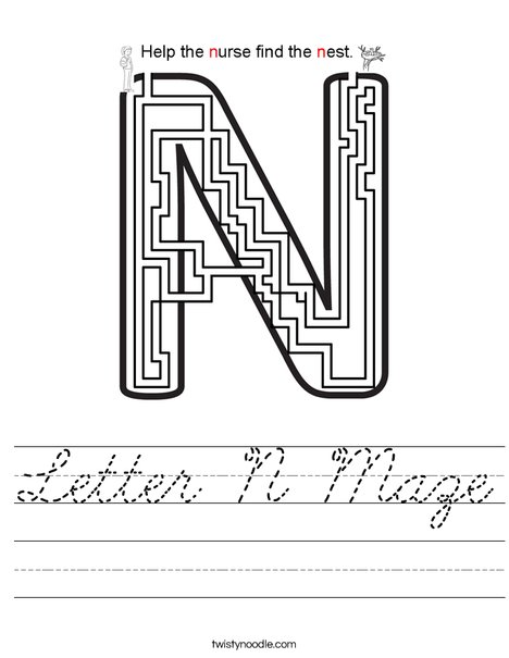 Letter N Maze Worksheet