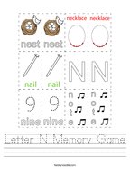 Letter N Memory Game Handwriting Sheet