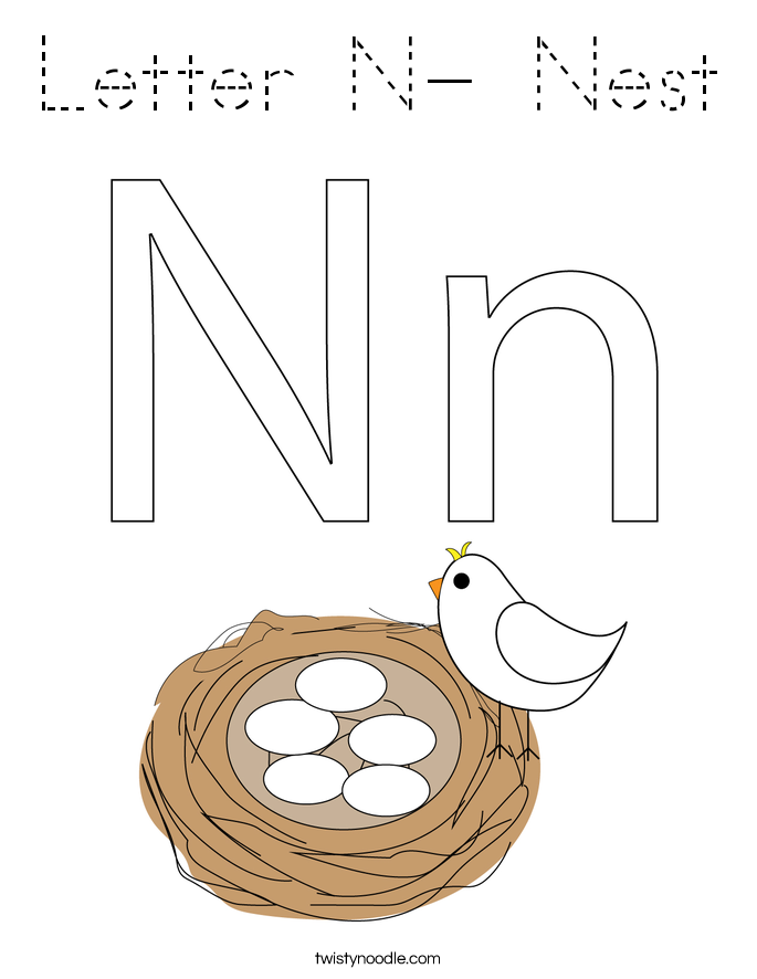 Letter N- Nest Coloring Page