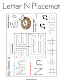Letter N Placemat Coloring Page