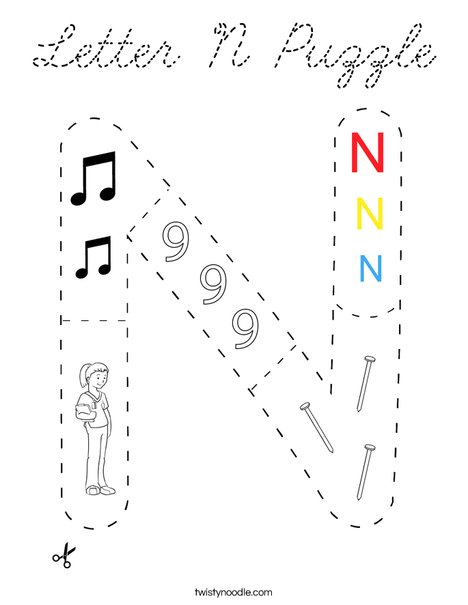 Letter N Puzzle Coloring Page