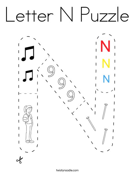 Letter N Puzzle Coloring Page