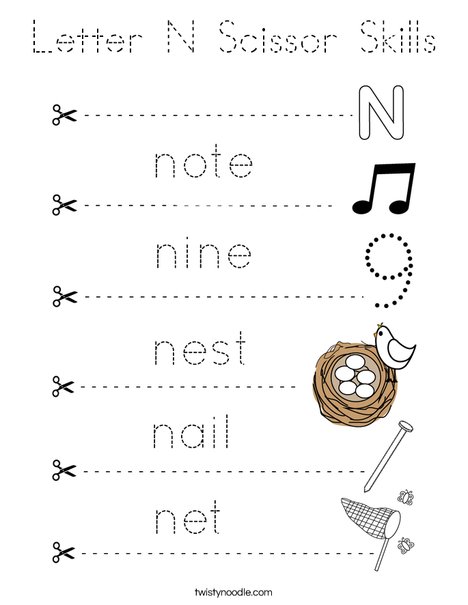 Letter N Scissor Skills Coloring Page