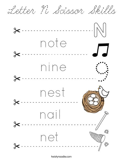 Letter N Scissor Skills Coloring Page