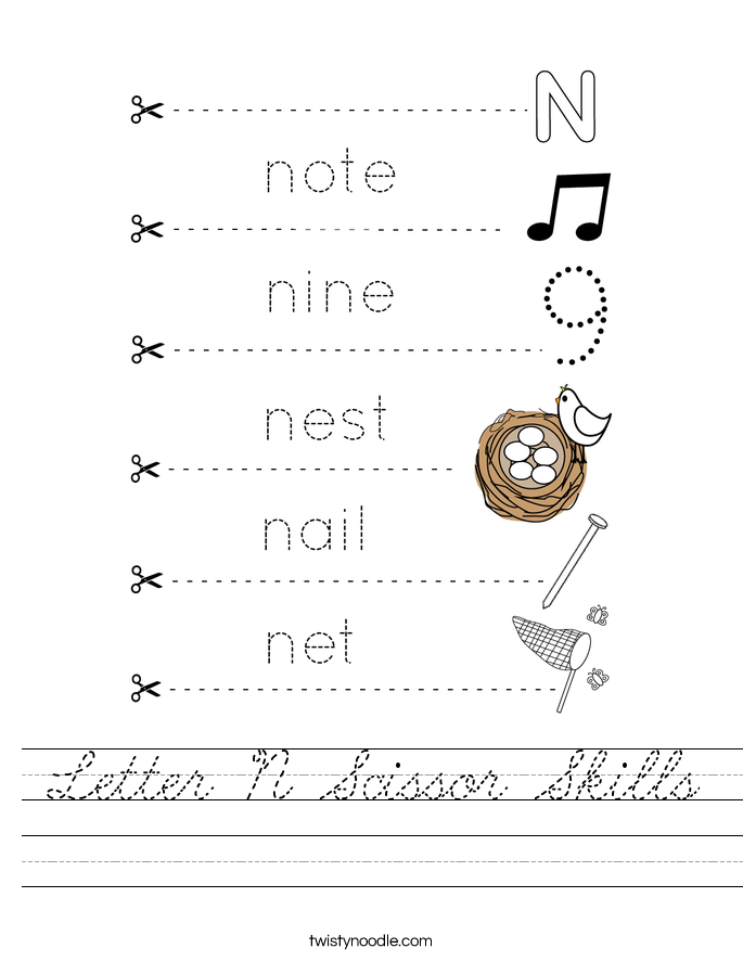 Letter N Scissor Skills Worksheet