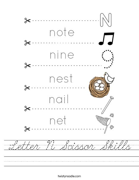 Letter N Scissor Skills Worksheet