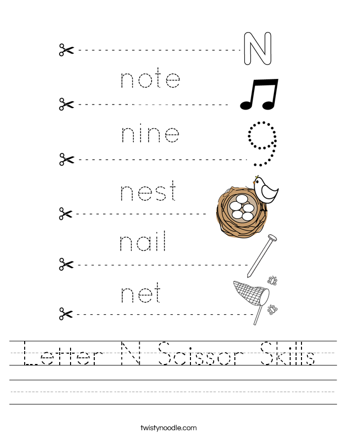 Letter N Scissor Skills Worksheet