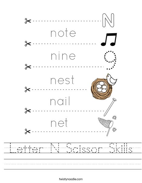 Letter N Scissor Skills Worksheet