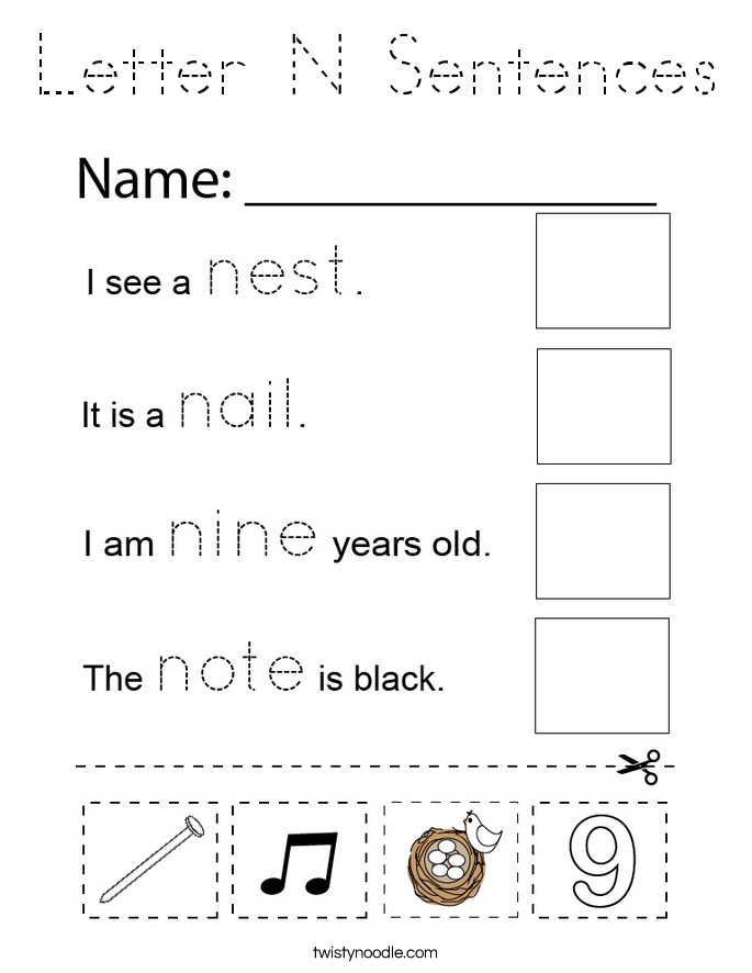 Letter N Sentences Coloring Page