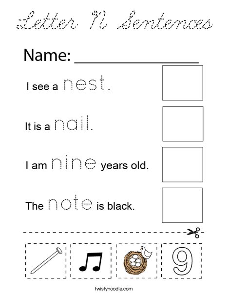 Letter N Sentences Coloring Page