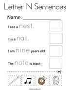 Letter N Sentences Coloring Page