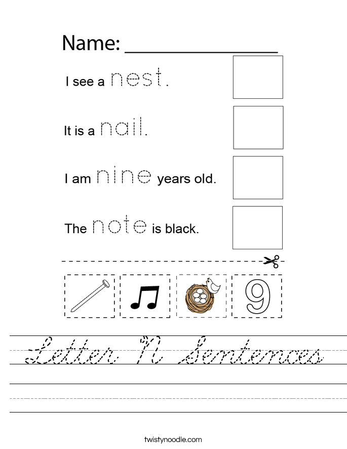 Letter N Sentences Worksheet