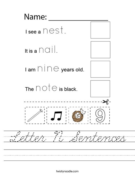 Letter N Sentences Worksheet