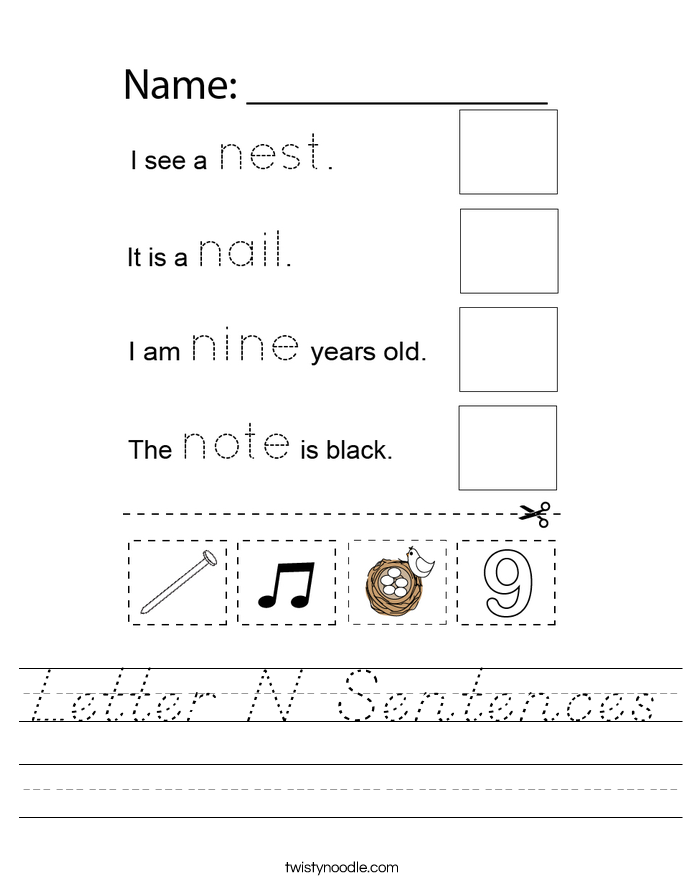 Letter N Sentences Worksheet