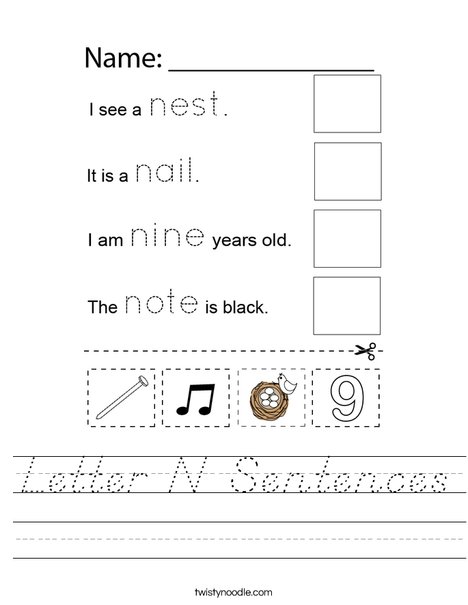 Letter N Sentences Worksheet